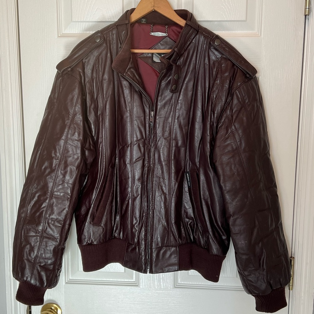 Vintage Members Only| 1980s Brown Leather Bomber Jacket Sz 44
